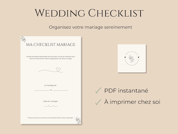 Wedding Checklist Printable | Wedding Planner Checklist | Organisateur Mariage PDF | Bridal Checklist | Wedding Planning Template