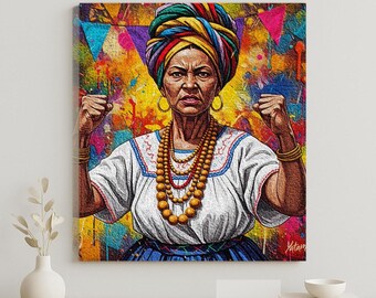 Lienzo Poster Arte Digital “Fuerza Ancestral” Ilustración Afro Latina para Imprimir Empoderamiento Femenino |Decoración Cultural Mujer