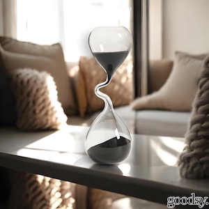 Modern Black Twisted Hourglass, Curved Glass Sand Timer Sculpture , Elegant Home/Office Decor, Aesthetic Sand Clock Gift, Unique Desk Decor