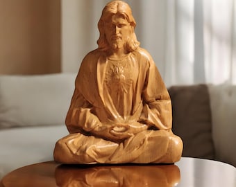 Hand-Carved Wooden Sacred Heart of Jesus Statue: Catholic Home Decor