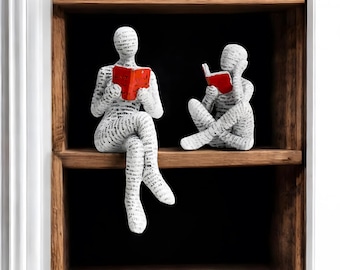 Handgemachte Papier Zellstoff lesende Frau Statue: Bücherregal Dekor