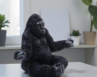 Meditating Gorilla Statue - Peaceful Animal Figurine for Zen Home or Office Decor