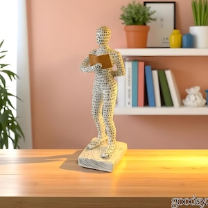 Statuina di polpa di carta che legge, statua astratta di lettore di libri, scultura d'arte moderna sull'alfabetizzazione, regalo per gli amanti dei libri/decorazione unica per la casa