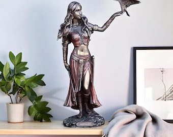 Morrigan Celtic Goddess Statue: Pagan Altar Decor with Raven
