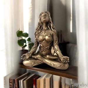 Meditating Gaia Statue: Bronze Finish, Mother Earth Yoga Decor