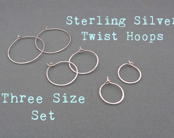 Set of Sterling Silver Twist Wire Hoops