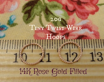 Rose Gold Filled Tiny 20g Twist Wire Hoops