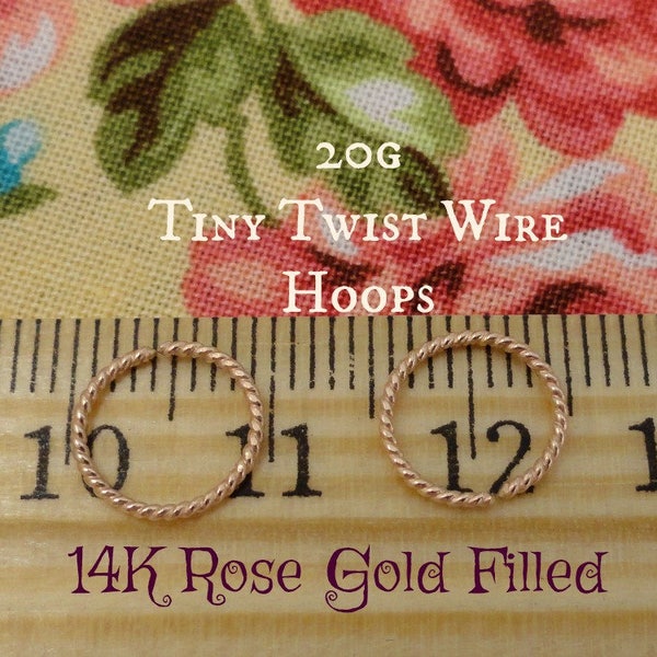 Rose Gold Filled Tiny 20g Twist Wire Hoops