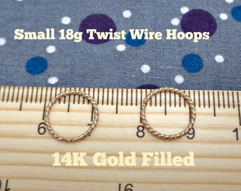 14K Gold Filled Twist Wire 18g Small Hoops