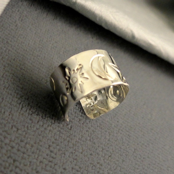 Sterling Silver Ear Cuff With Moon and Stars