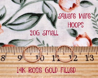 Small Rose Gold Filled 20g Square Wire Endless Hoops