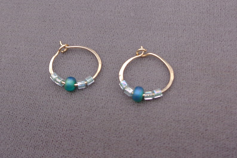 Small Gold Filled Hoops With Glass Beads