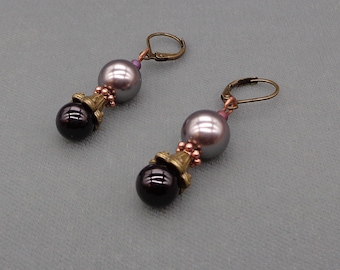 Drop Earrings With Glass Pearls and Black Onyx