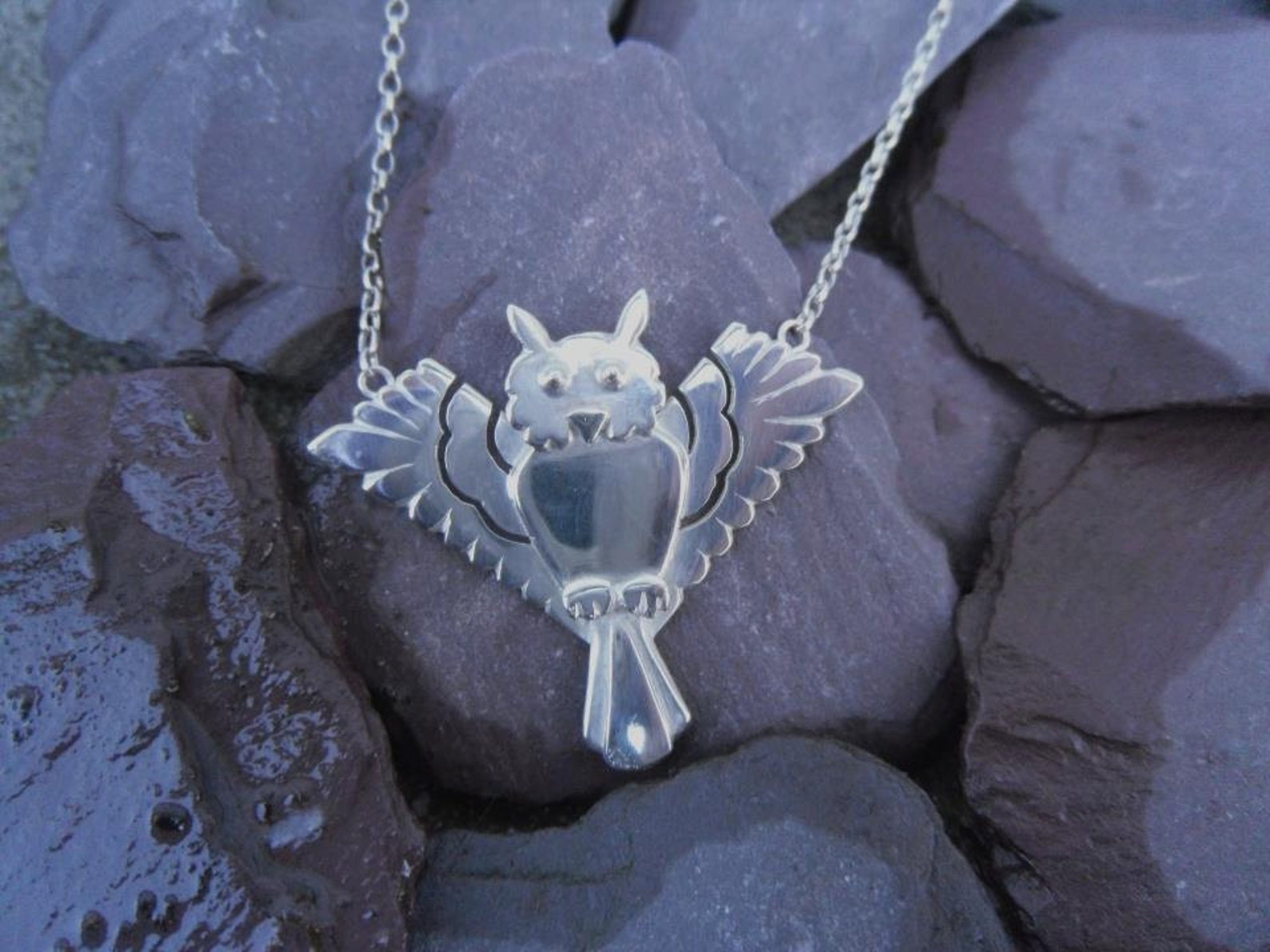 Sterling Silver Owl Pendant - Etsy