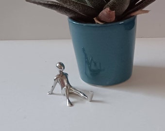 Pewter sculpture, wee man chillin, handmade , miniature decor