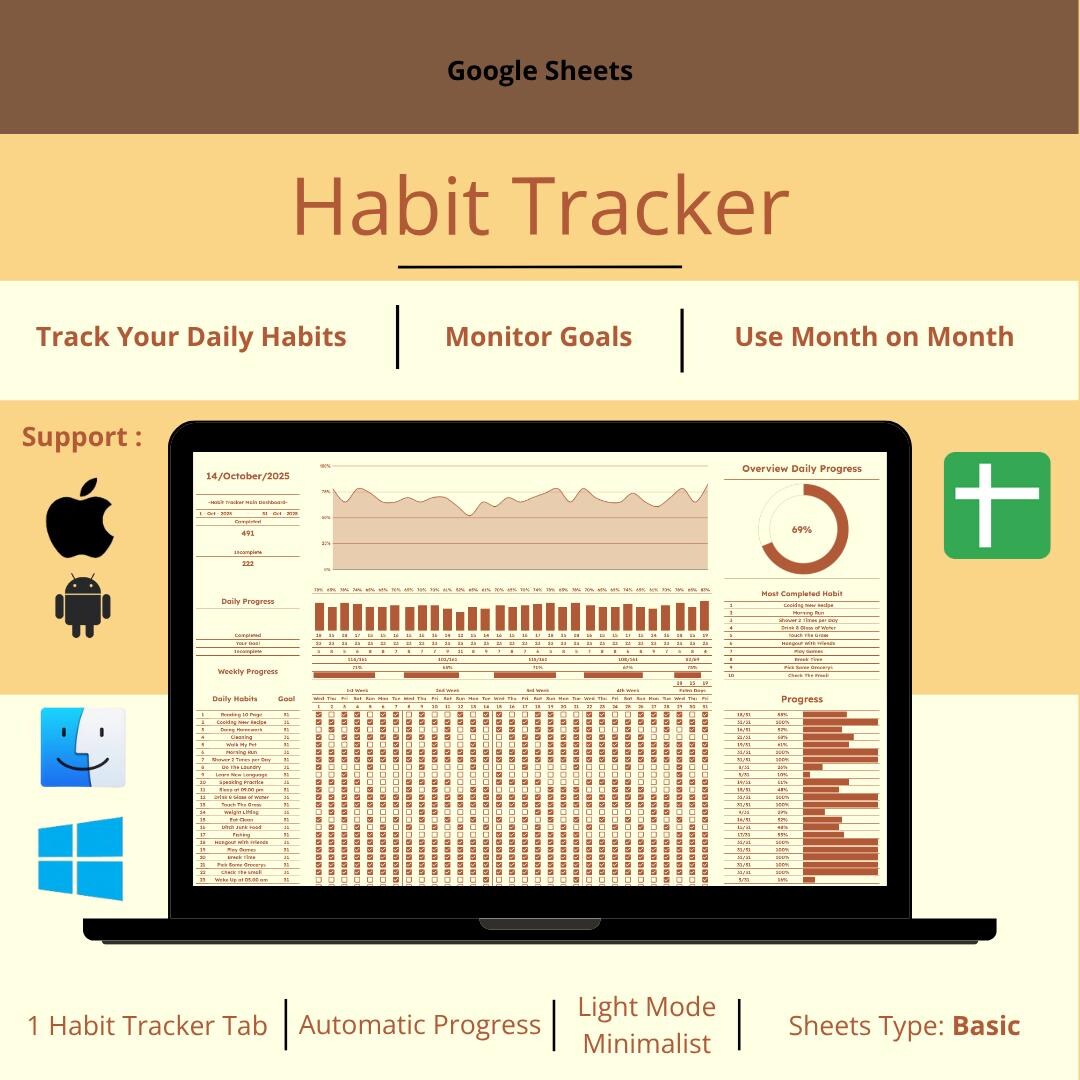 Habit Tracker Spreadsheet Habit Tracker Google Sheets Light Mode ...
