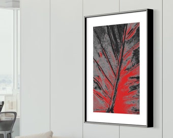 Minimalist Plant Print: Red Leaf Photography, Nature Wall Decor (Digital Download)