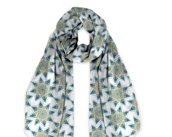 Long Silk Scarf: Tile Print Modal Wrap Shawl