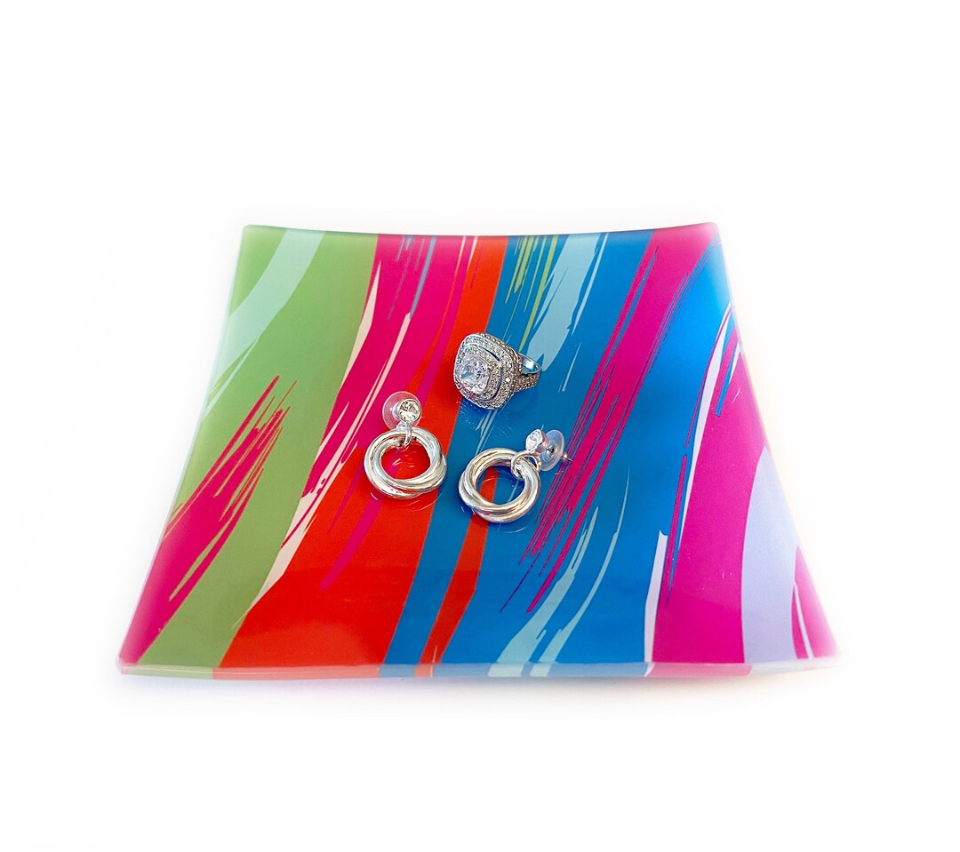 Colorful Square Glass Tray for Vanity Eclectic Jewelry Etsy