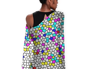 Hand Printed Modal Silk Scarf: Geometric Multicolor Shawl