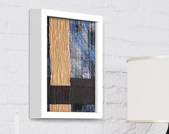 Textured Collage Art: Minimalist Mixed Media Painting, Framed Wall Decor