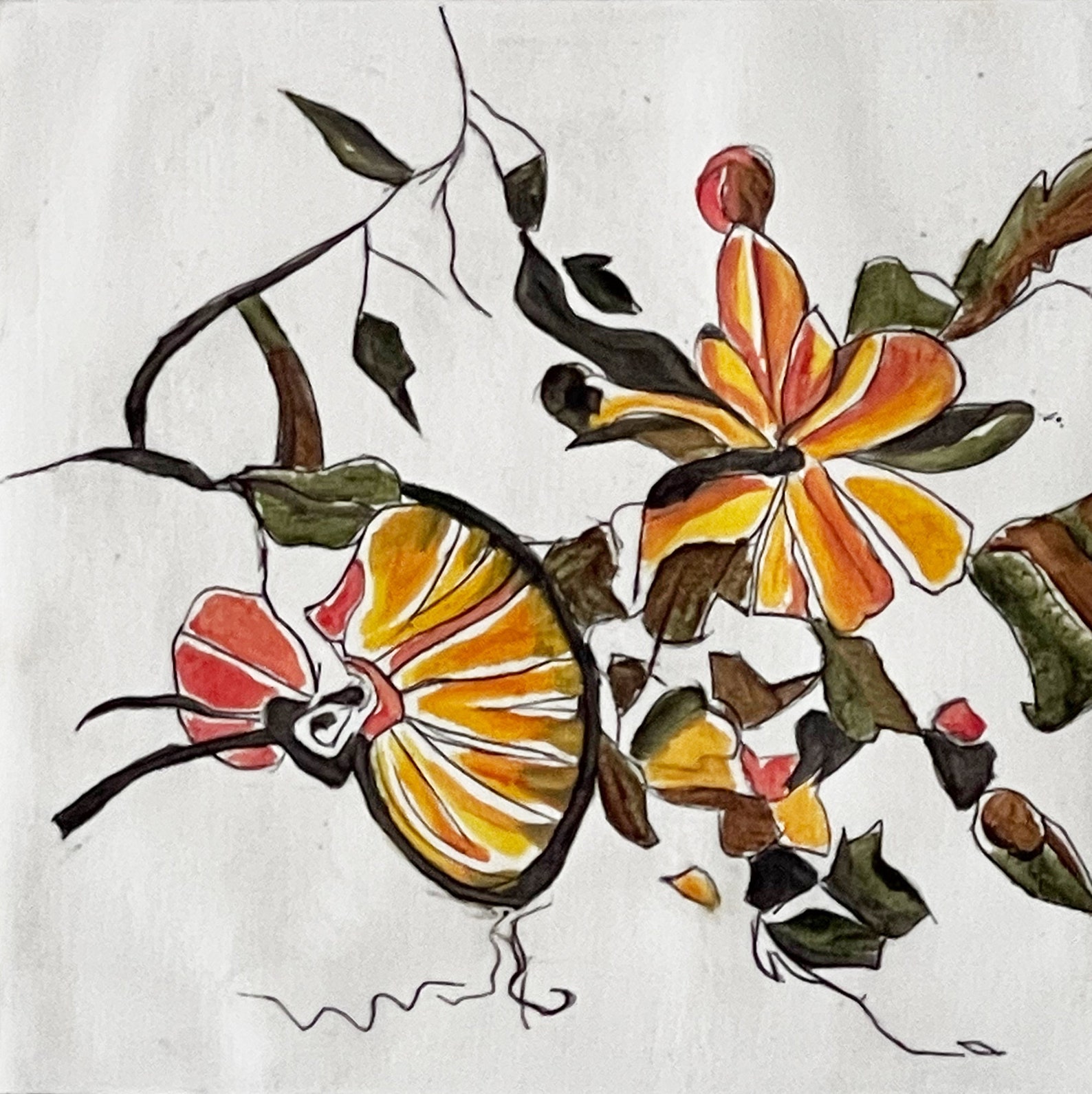 Blue and yellow floral wall art blue floral acrylic painting Etsy