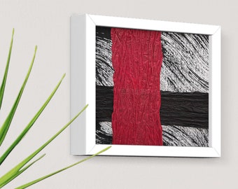Minimalist Abstract Texture Art: Mixed Media Collage Painting, Framed
