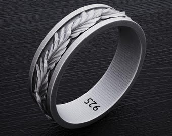 Laurel Wreath Ring, Sterling Silver Victory Band, Roman Leaf Ring for Men, 925 Silver Olive Branch Ring, Greek God Inspired Jewelry