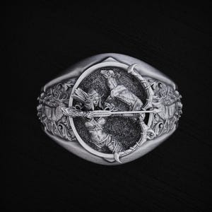 Pegasus Warrior Ring, Sterling Silver Goddess Jewelry, Medieval Battle Signet, Handmade Mythical Woman Ring, Fantasy Statement Ring