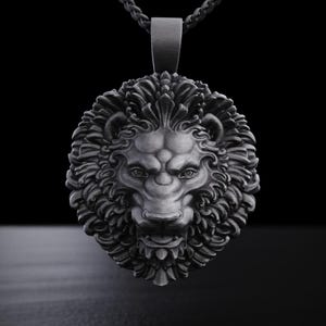 Lion Head Pendant Necklace, Sterling Silver Lion Necklace For Men, Bold Animal Jewelry, Courage Symbol Necklace, Gift For Him