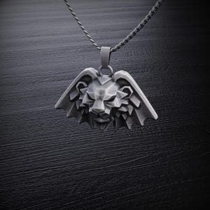 Witcher-inspirerat lejonhuvudhänge för män, sterlingsilver medeltida fantasyhalsband, djärvt odjursamulett, mörkt gotiskt lejonsmycke gåva bild 2