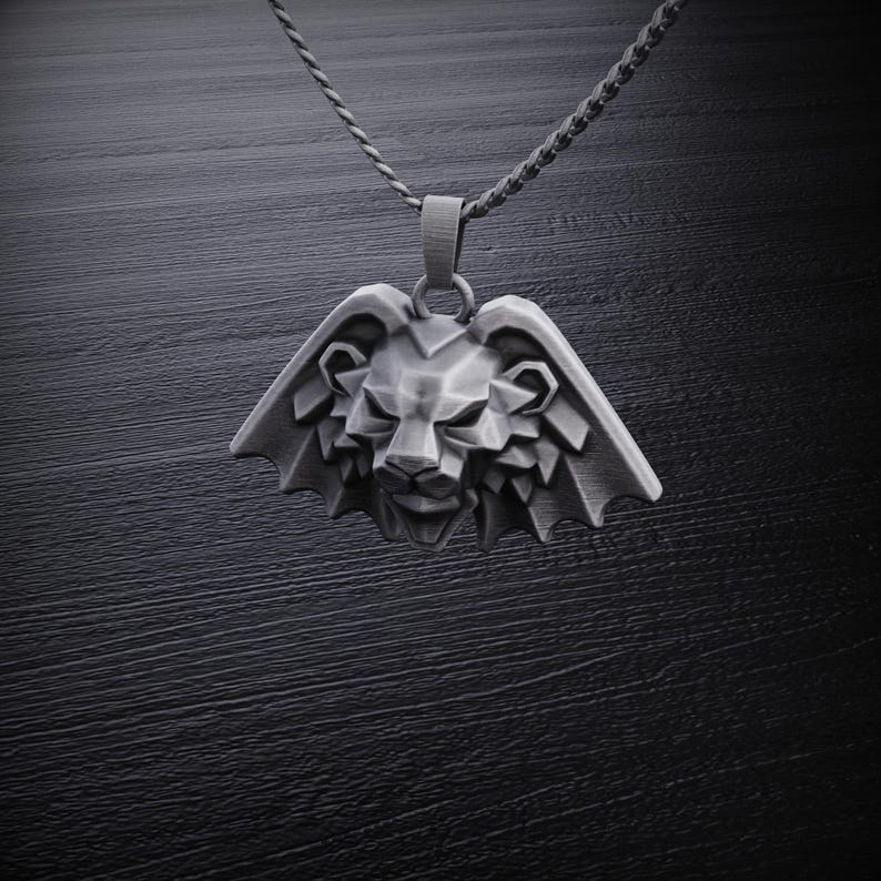 Witcher-inspirerat lejonhuvudhänge för män, sterlingsilver medeltida fantasyhalsband, djärvt odjursamulett, mörkt gotiskt lejonsmycke gåva bild 2