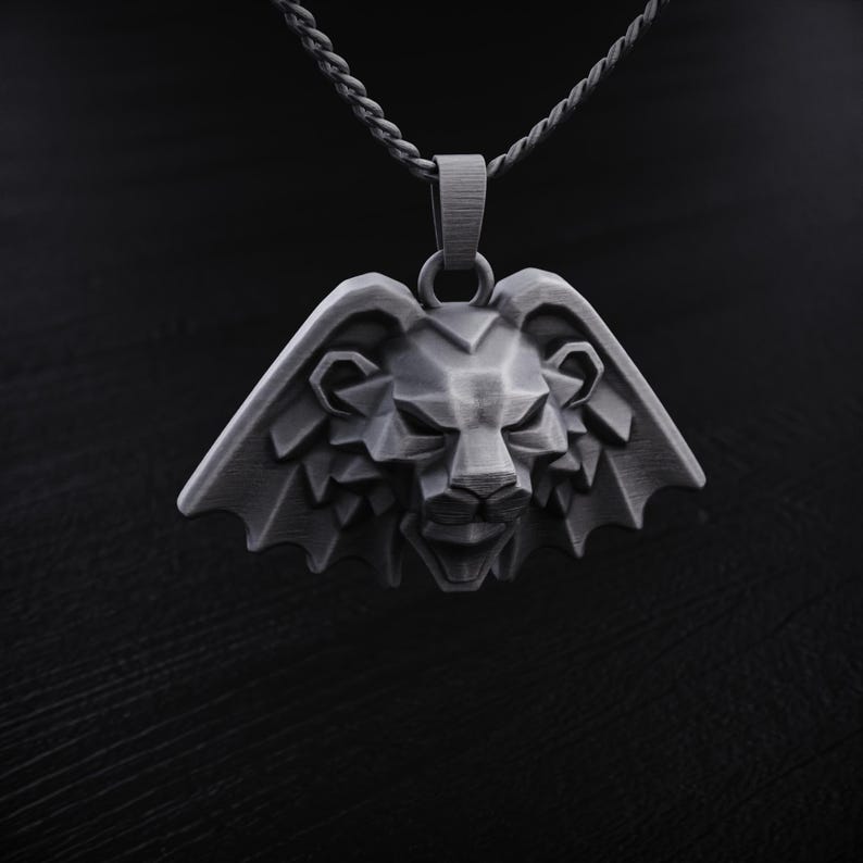 Witcher-inspirerat lejonhuvudhänge för män, sterlingsilver medeltida fantasyhalsband, djärvt odjursamulett, mörkt gotiskt lejonsmycke gåva bild 4
