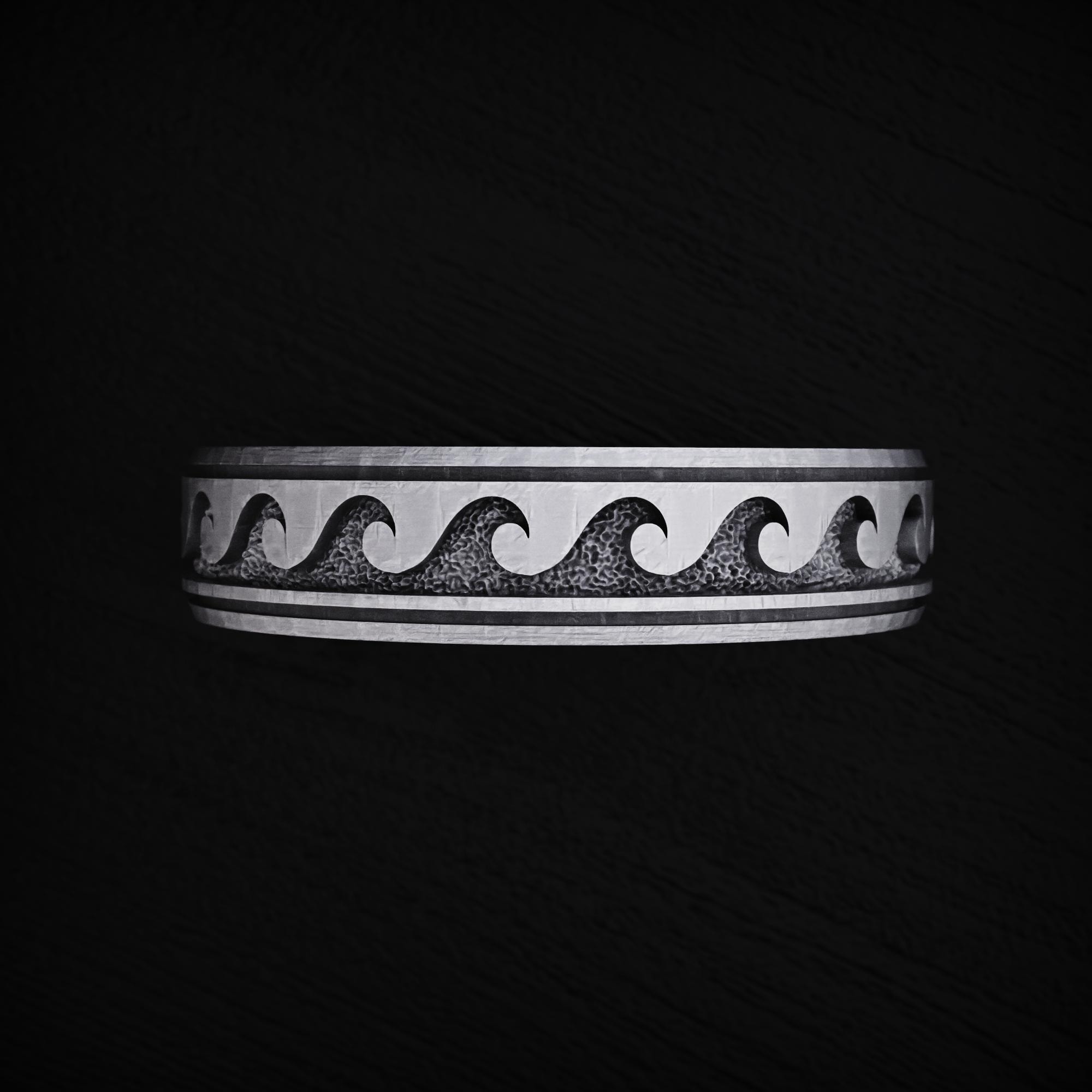 Wave Pattern Ring, 925 Sterling Silver Ocean Inspired Band, Oxidized ...