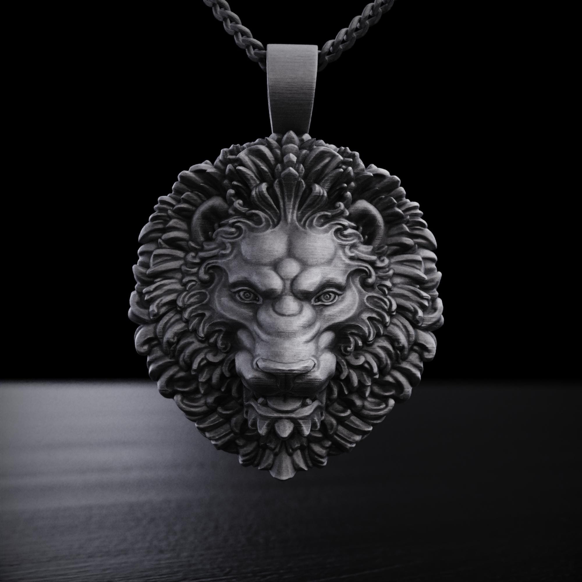 Lion Head Pendant Necklace, Sterling Silver Lion Necklace For Men, Bold Animal Jewelry, Courage Symbol Necklace, Gift For Him