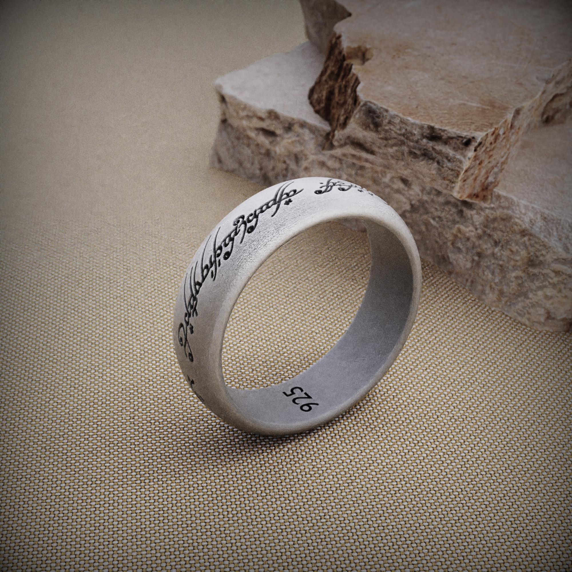 925 Sterling Silver Elvish Script Ring for Men, Handmade Tengwar ...