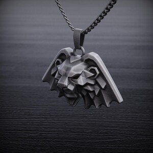 Witcher-inspirerat lejonhuvudhänge för män, sterlingsilver medeltida fantasyhalsband, djärvt odjursamulett, mörkt gotiskt lejonsmycke gåva bild 6