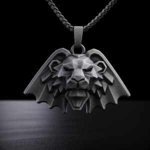 Witcher-inspirerat lejonhuvudhänge för män, sterlingsilver medeltida fantasyhalsband, djärvt odjursamulett, mörkt gotiskt lejonsmycke gåva bild 3