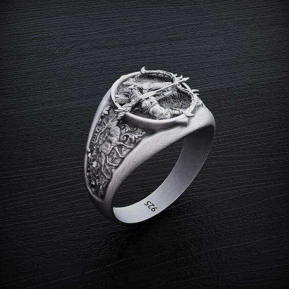 Goddess Warrior Ring, 925 Sterling Silver Medieval Battle Ring, Handmade Mythical Pegasus Woman Design, Unique Signet Jewelry