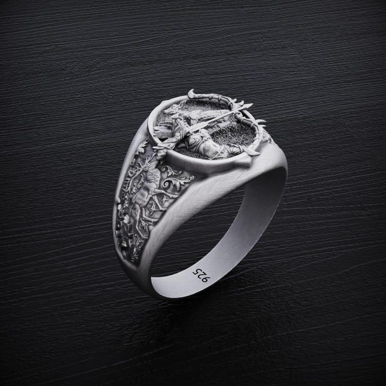 Goddess Warrior Ring, Arrow Wielding Woman Ring, Silver Mythological Ring