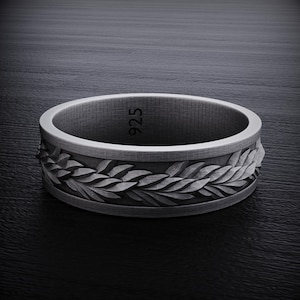 Sterling Silver Roman Leaf Band, Olive Branch Ring for Men, Greek God Inspired Victory Jewelry, Handmade Design, Laurel Wreath Ring