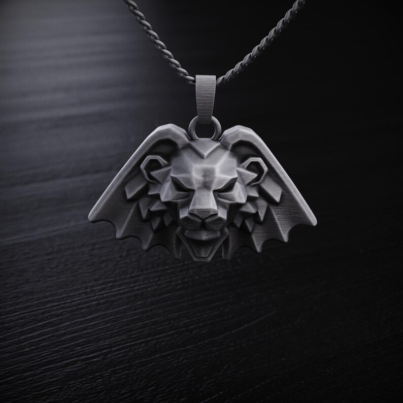 Witcher-inspirerat lejonhuvudhänge för män, sterlingsilver medeltida fantasyhalsband, djärvt odjursamulett, mörkt gotiskt lejonsmycke gåva bild 7