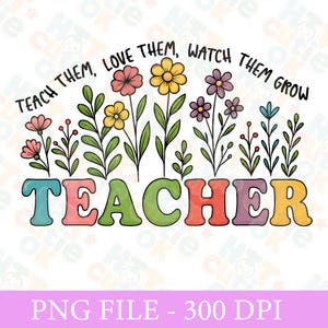 Teacher Wildflowers PNG: Retro Back To School Design (Digital Download