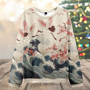 Sweatshirt Rétro Japonais Avec Motif Loutre Qui Surfe - Style Ukiyo-e Humoristique - Pour Fans D'art Et Plage