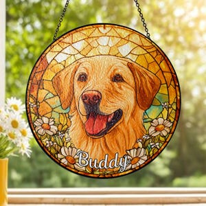 Personalized Dog Stained Glass Suncatcher: Custom Pet Portrait Memorial