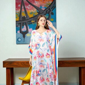 Flowy Kimono Style Kaftan Dress | Handmade Silk Maxi | Plus Size Maternity & Resort Wear