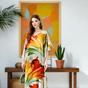 Luxe Beaded Kaftan Dress | Metallic Silk Maxi | Eid, Wedding Guest, Evening Event, Beach Resort, Baby Shower, Cruise Style