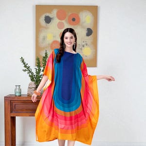 Sonnenuntergang Batik Boho Kaftan Kleid | Seide Handgefärbt Maxi | Mutterschaft, Strand am Pool, Kreuzfahrt, Festival, Babyparty, Lounge