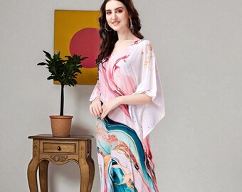 Robe caftan fluide brodée | Robe longue en coton | Robe de maternité de mariée et de soirée grande taille
