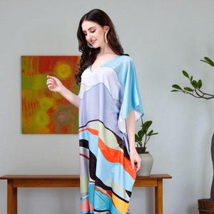 Vibrant Summer Kaftan Dress | Tie Dye Silk Maxi | Beach, Festival, Maternity, Vacation, Lounging, Pool Party Resort Look